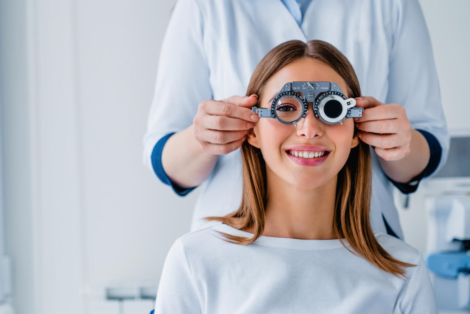 Female Patient Checking Vision Ophthalmological Clinic Min